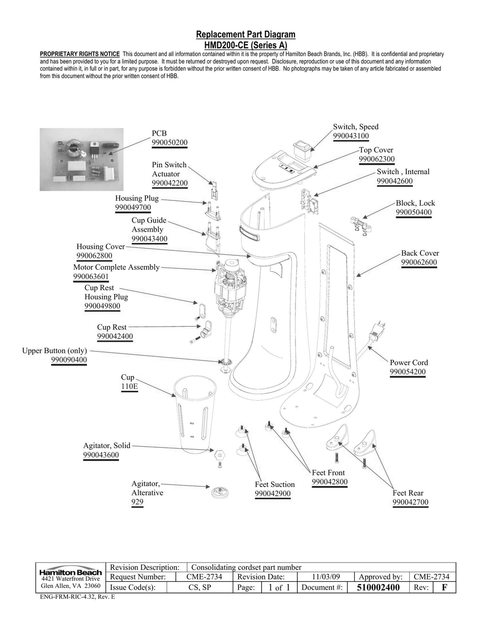 Diagram Diagram and Parts List for HMD200-CE  Hamilton Beach Drink Mixer